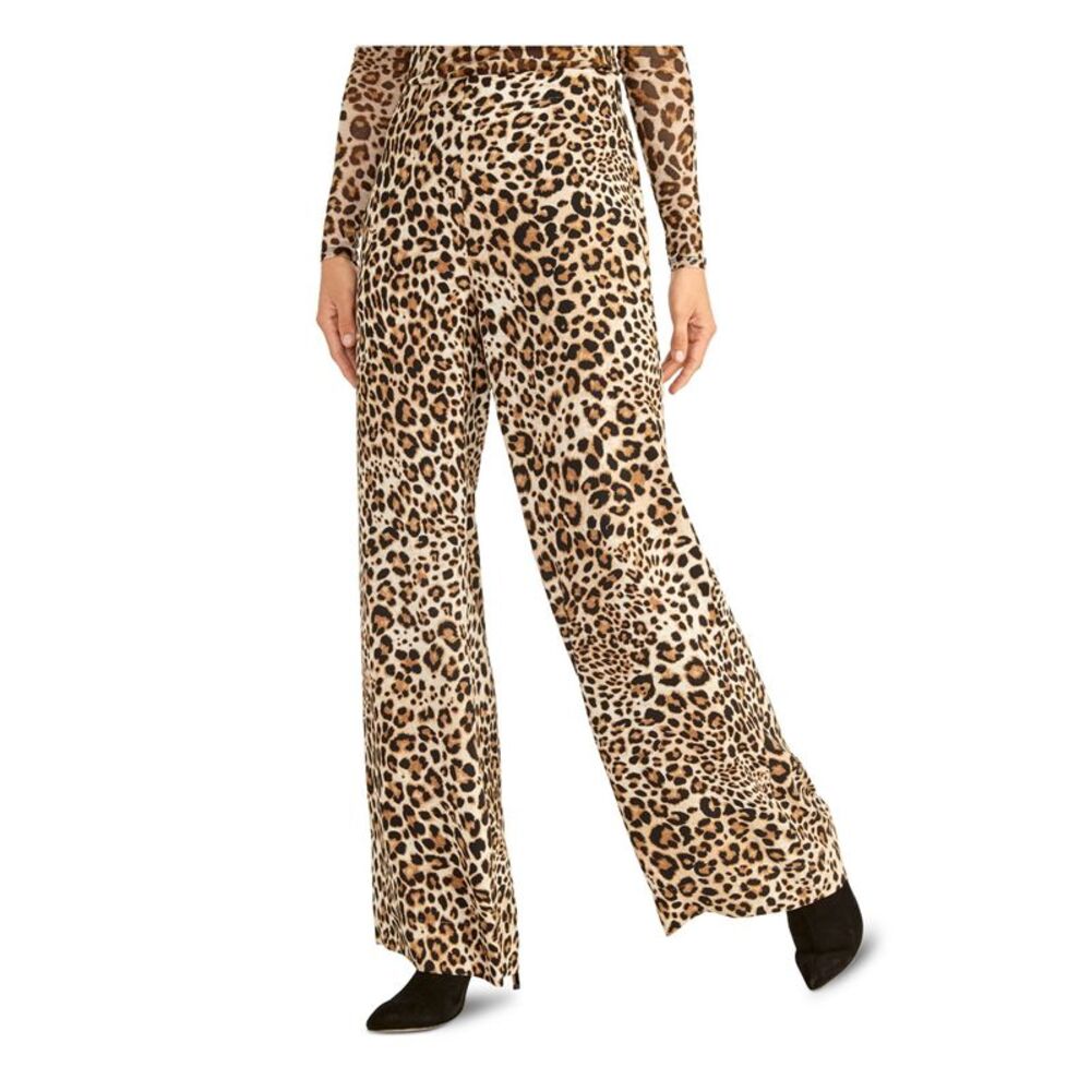RACHEL RACHEL ROY Womens Beige Zippered Animal Print Wide Leg Pants 4